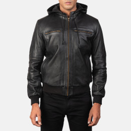 Bouncer Biz Black Leather Bomber Jacket