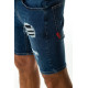 Rip And Repair Denim Shorts Skinny Fit - Mid Blue