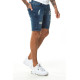 Rip And Repair Denim Shorts Skinny Fit - Mid Blue