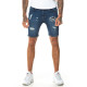 Rip And Repair Denim Shorts Skinny Fit - Mid Blue