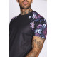 Printed Sleeve Purple Floral T-Shirt - Black